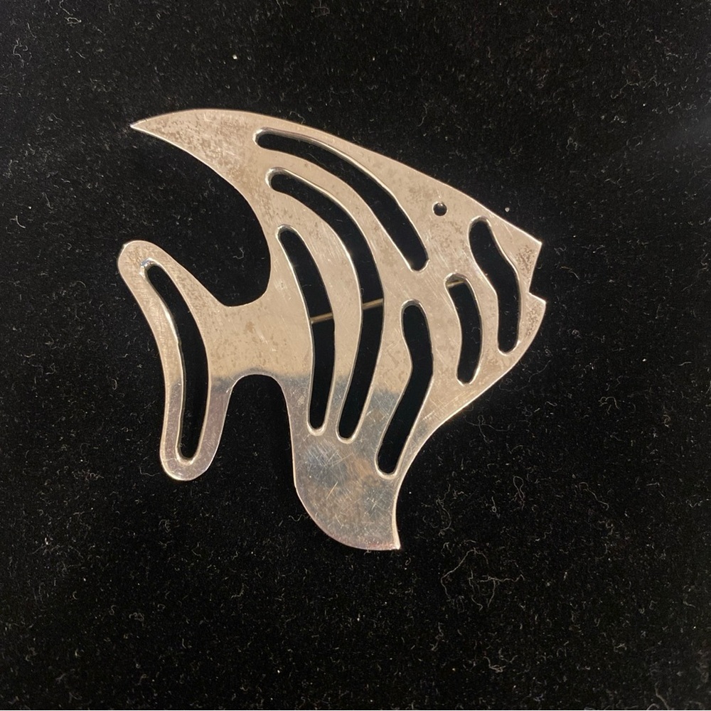 Vintage 80s Sterling Silver Fish Pin Brooch Made in Mexico TS-83